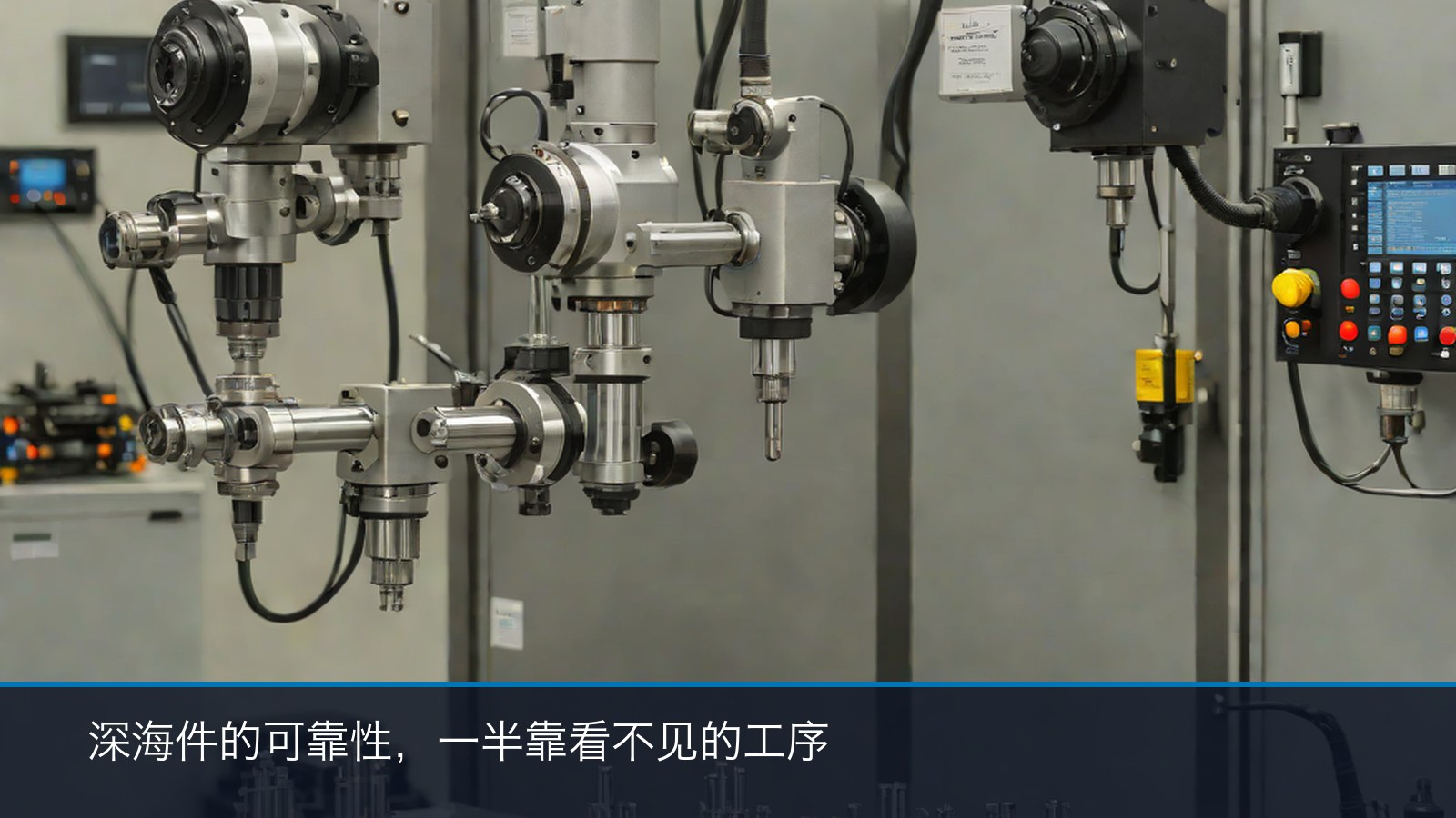 深海零部件CNC精加工与无损检测、尺寸复核环节示意